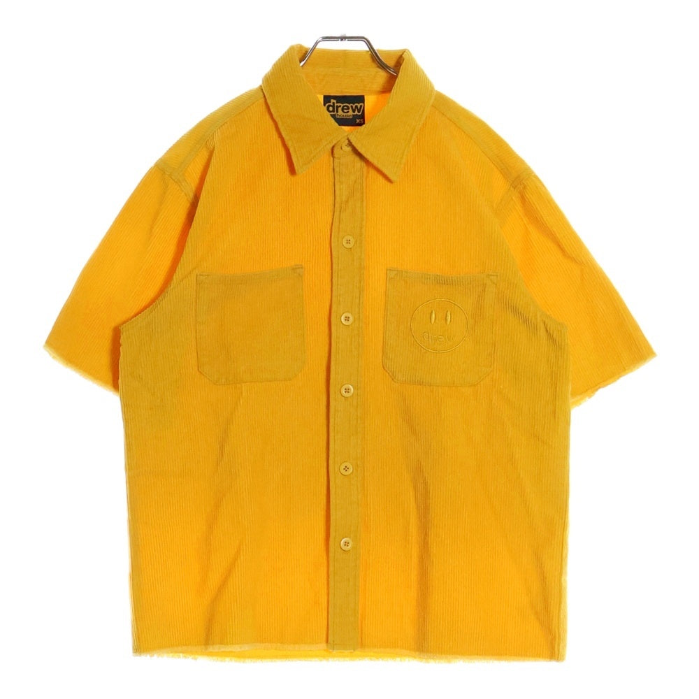 drew house(ドリューハウス) 21SS CORDUROY SS SHIRT コーデュロイ フロントマスコットロゴ刺繍 カットオフ 半袖シャツ イエロー