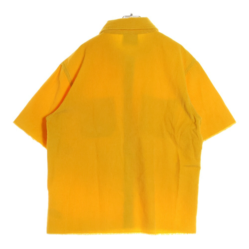 drew house(ドリューハウス) 21SS CORDUROY SS SHIRT コーデュロイ フロントマスコットロゴ刺繍 カットオフ 半袖シャツ イエロー