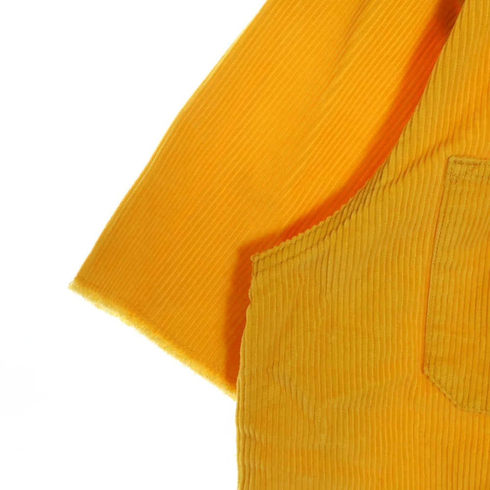 drew house(ドリューハウス) 21SS CORDUROY SS SHIRT コーデュロイ フロントマスコットロゴ刺繍 カットオフ 半袖シャツ イエロー