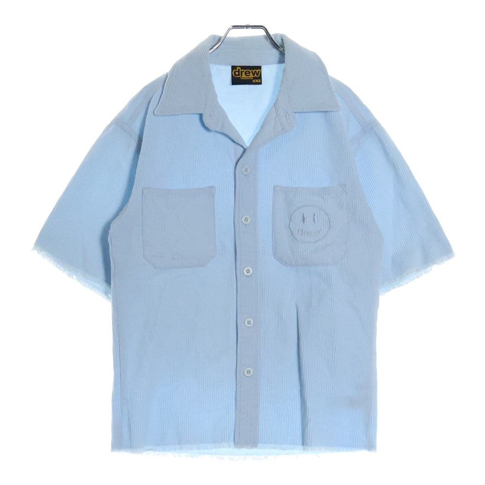 drew house(ドリューハウス) 21SS CORDUROY SS SHIRT コーデュロイ フロントマスコットロゴ刺繍 カットオフ 半袖シャツ ブルー