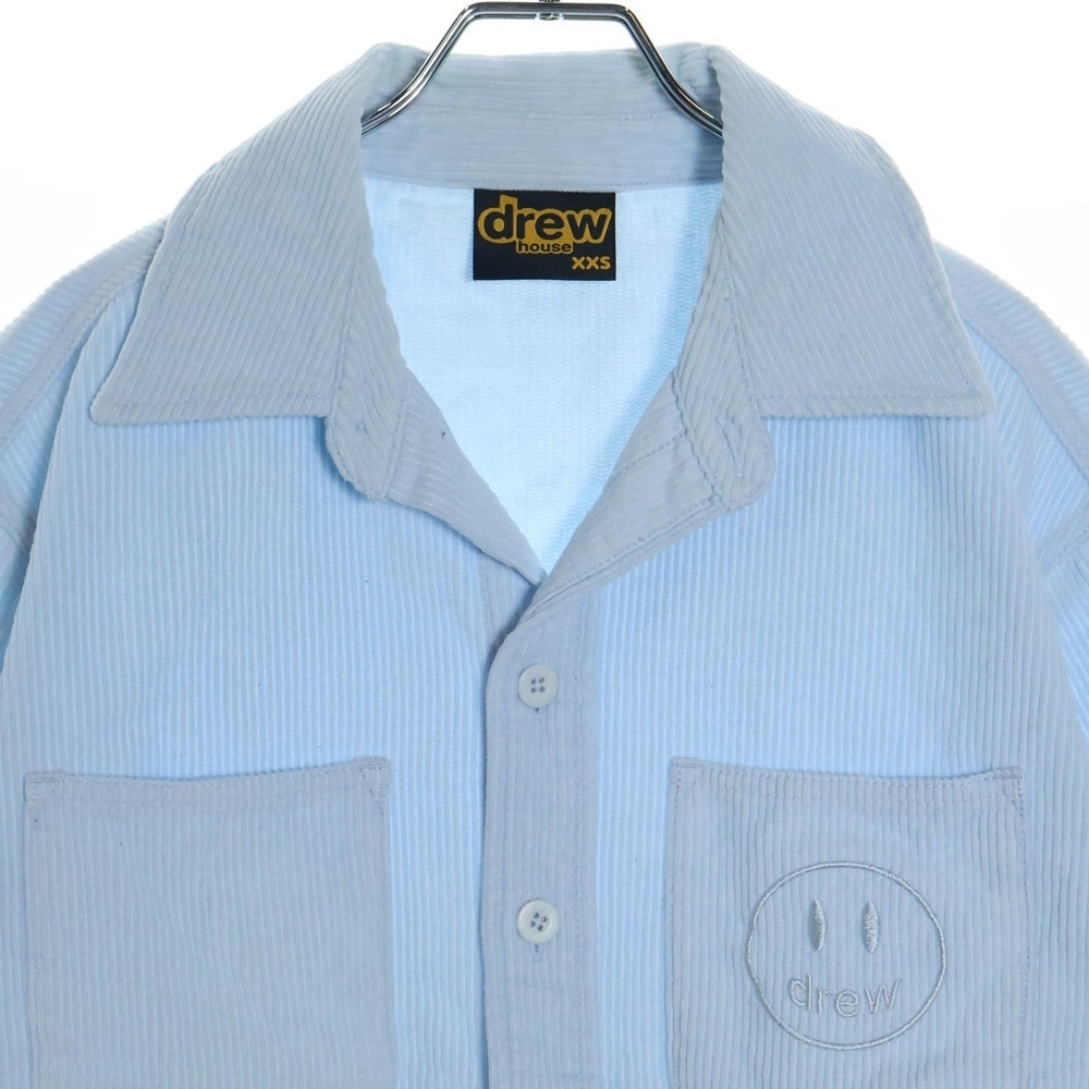 drew house(ドリューハウス) 21SS CORDUROY SS SHIRT コーデュロイ フロントマスコットロゴ刺繍 カットオフ 半袖シャツ ブルー