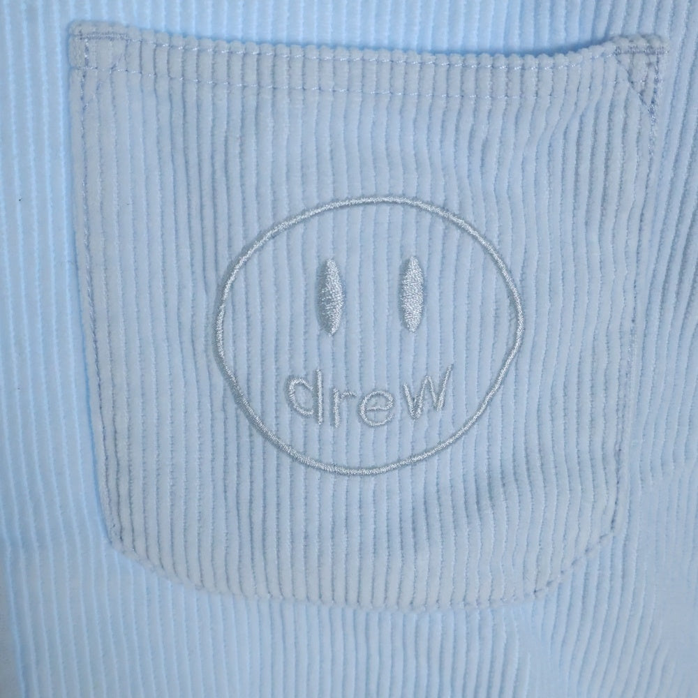 drew house(ドリューハウス) 21SS CORDUROY SS SHIRT コーデュロイ フロントマスコットロゴ刺繍 カットオフ 半袖シャツ ブルー