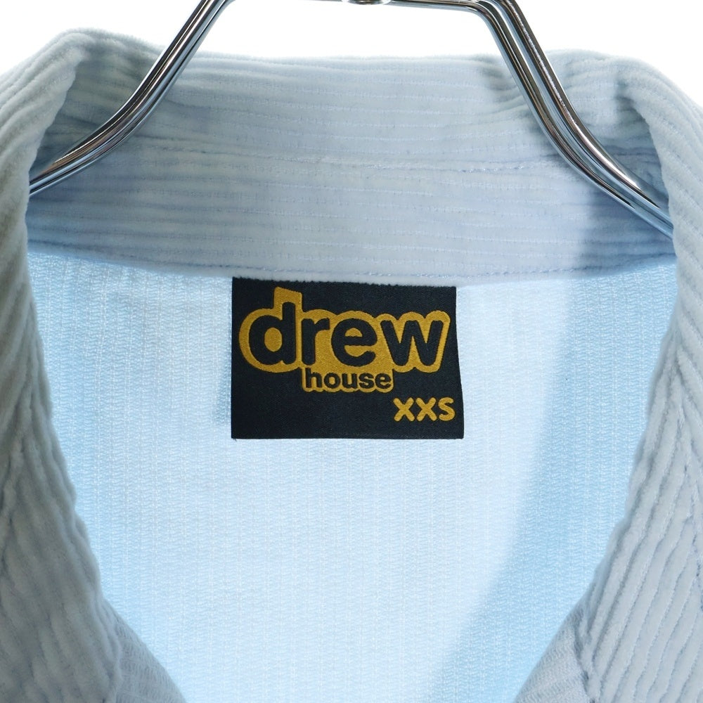 drew house(ドリューハウス) 21SS CORDUROY SS SHIRT コーデュロイ フロントマスコットロゴ刺繍 カットオフ 半袖シャツ ブルー