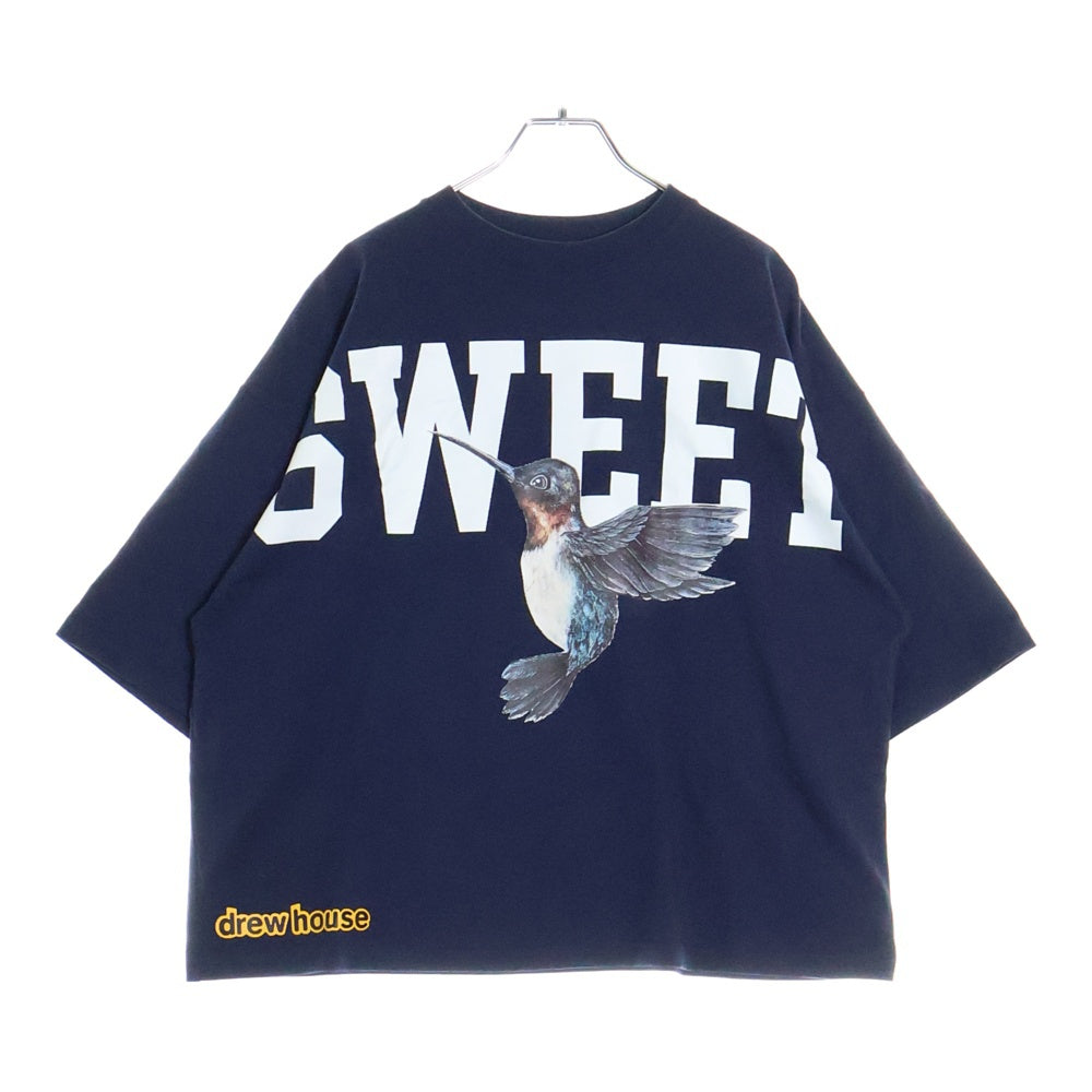 drew house(ドリューハウス) SWEET BOXY T-SHIRT スウィート ハミングバード フロントプリント クルーネック半袖Tシャツ カットソー ネイビー