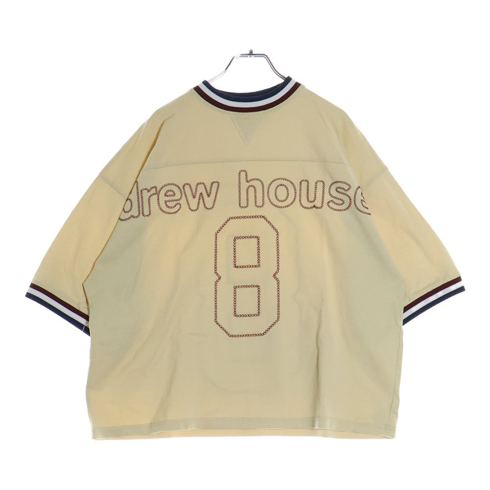drew house(ドリューハウス) ロゴ刺繍 クルーネック半袖Tシャツ ゲームシャツ カットソー ベージュ