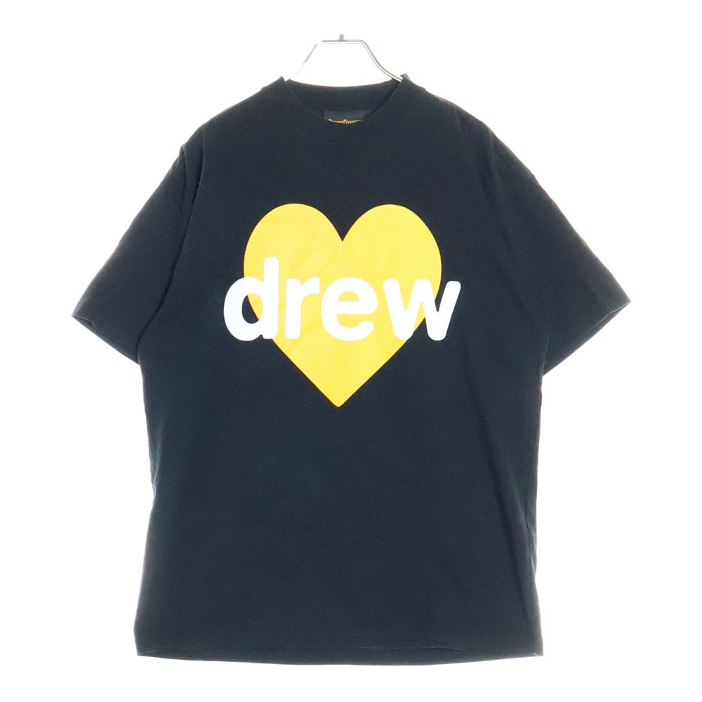 drew house(ドリューハウス) HEART LOGO TEE フロントハートロゴプリント クルーネック半袖Tシャツ カットソー ブラック/イエロー
