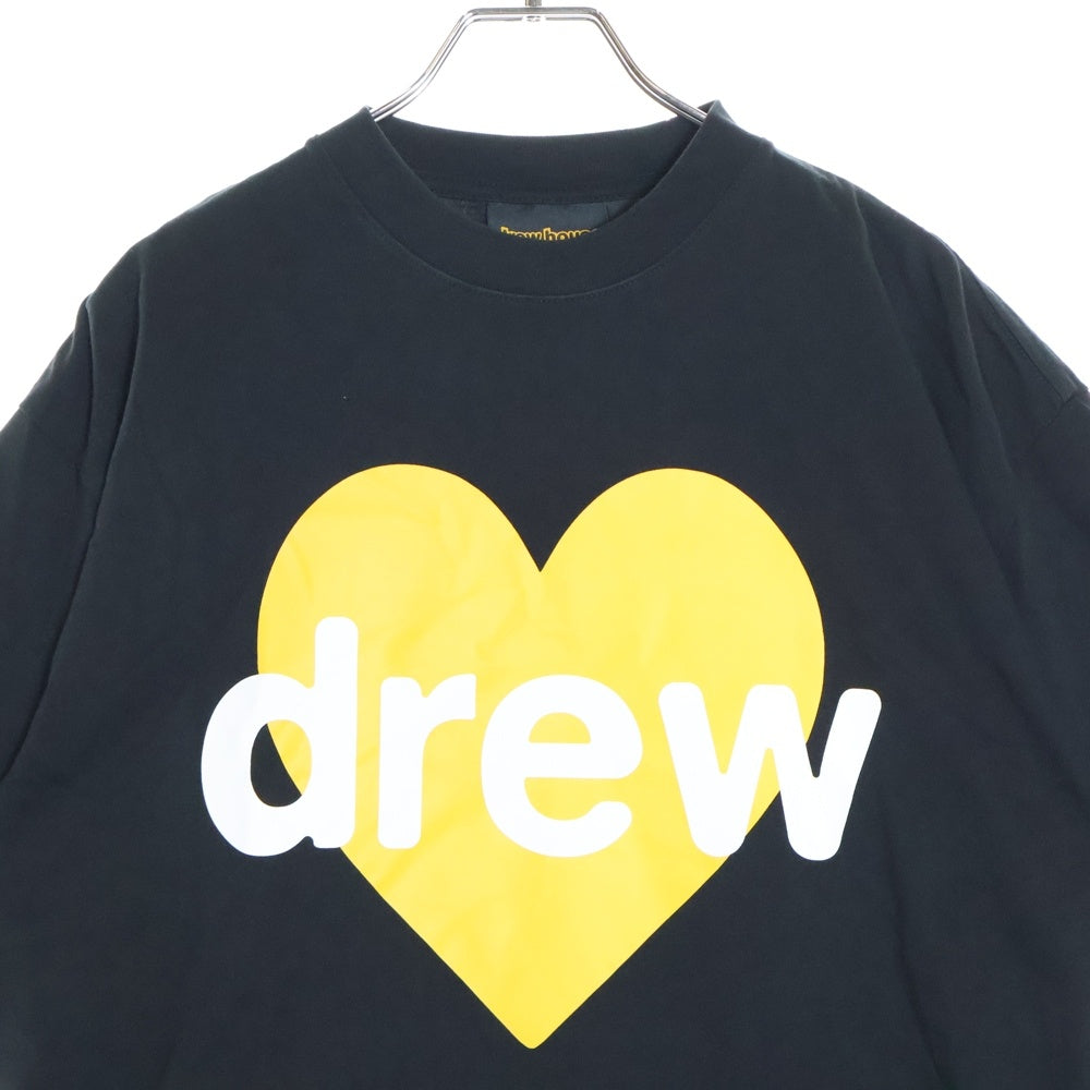 drew house(ドリューハウス) HEART LOGO TEE フロントハートロゴプリント クルーネック半袖Tシャツ カットソー ブラック/イエロー