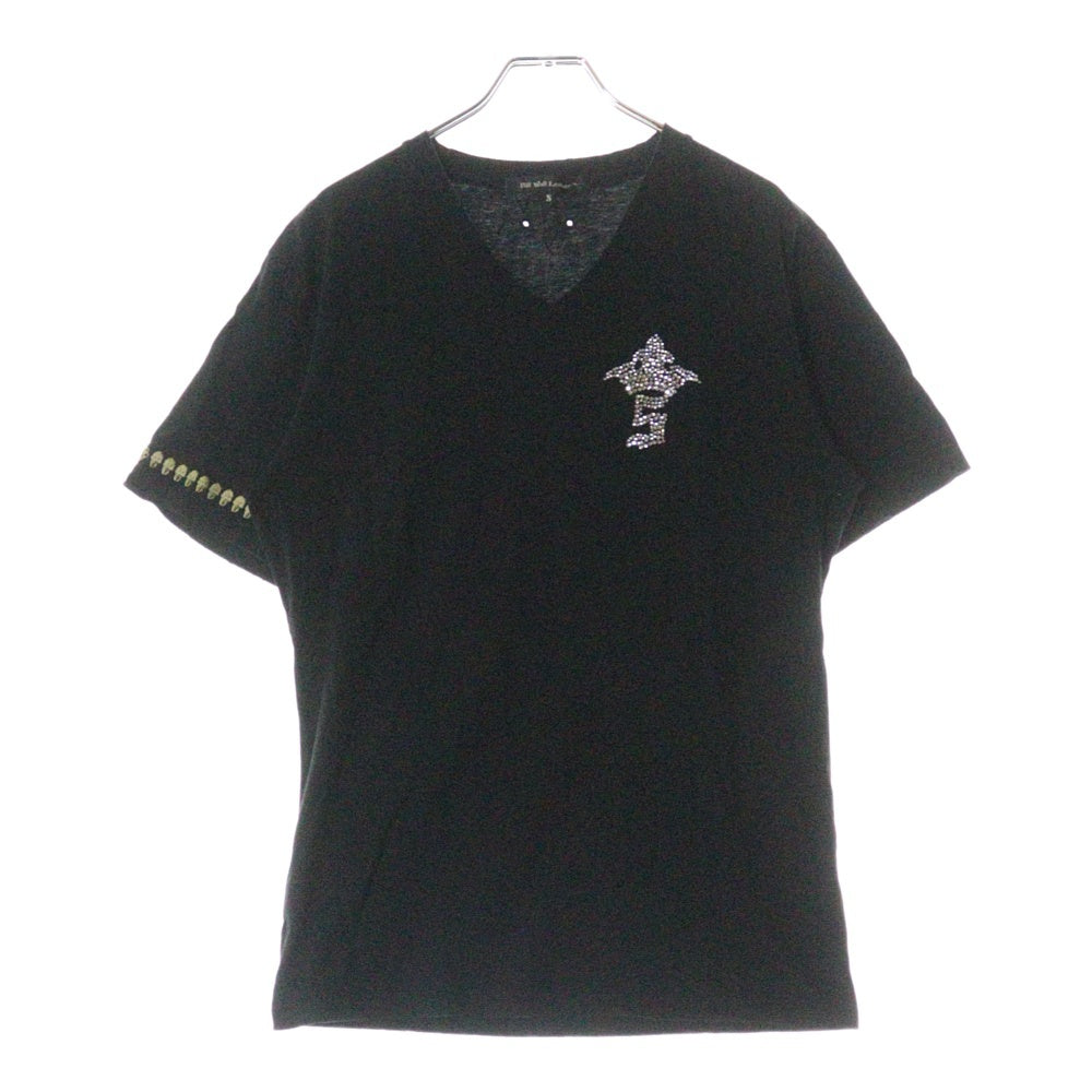 Bill Wall Leather/BWL(ビルウォールレザー) ラインストーン付き Vネック半袖カットソー Tシャツ ブラック MTS0108AW