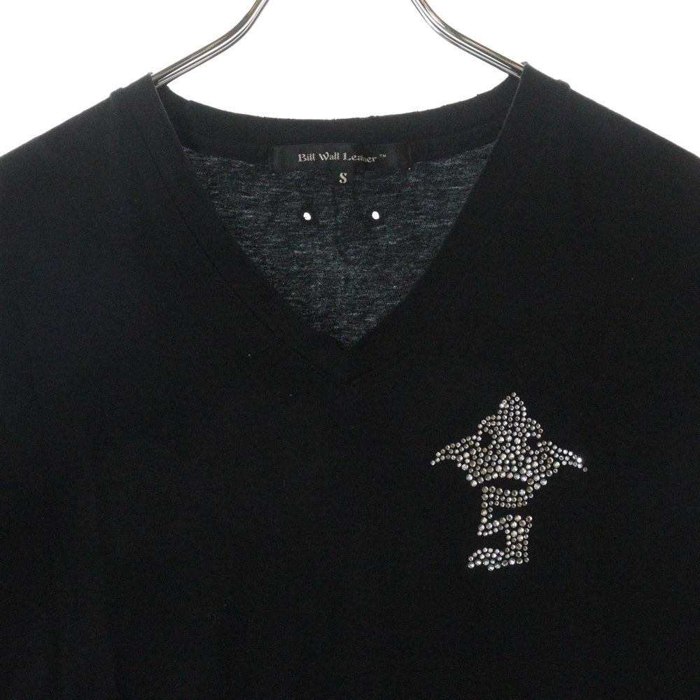 Bill Wall Leather/BWL(ビルウォールレザー) ラインストーン付き Vネック半袖カットソー Tシャツ ブラック MTS0108AW