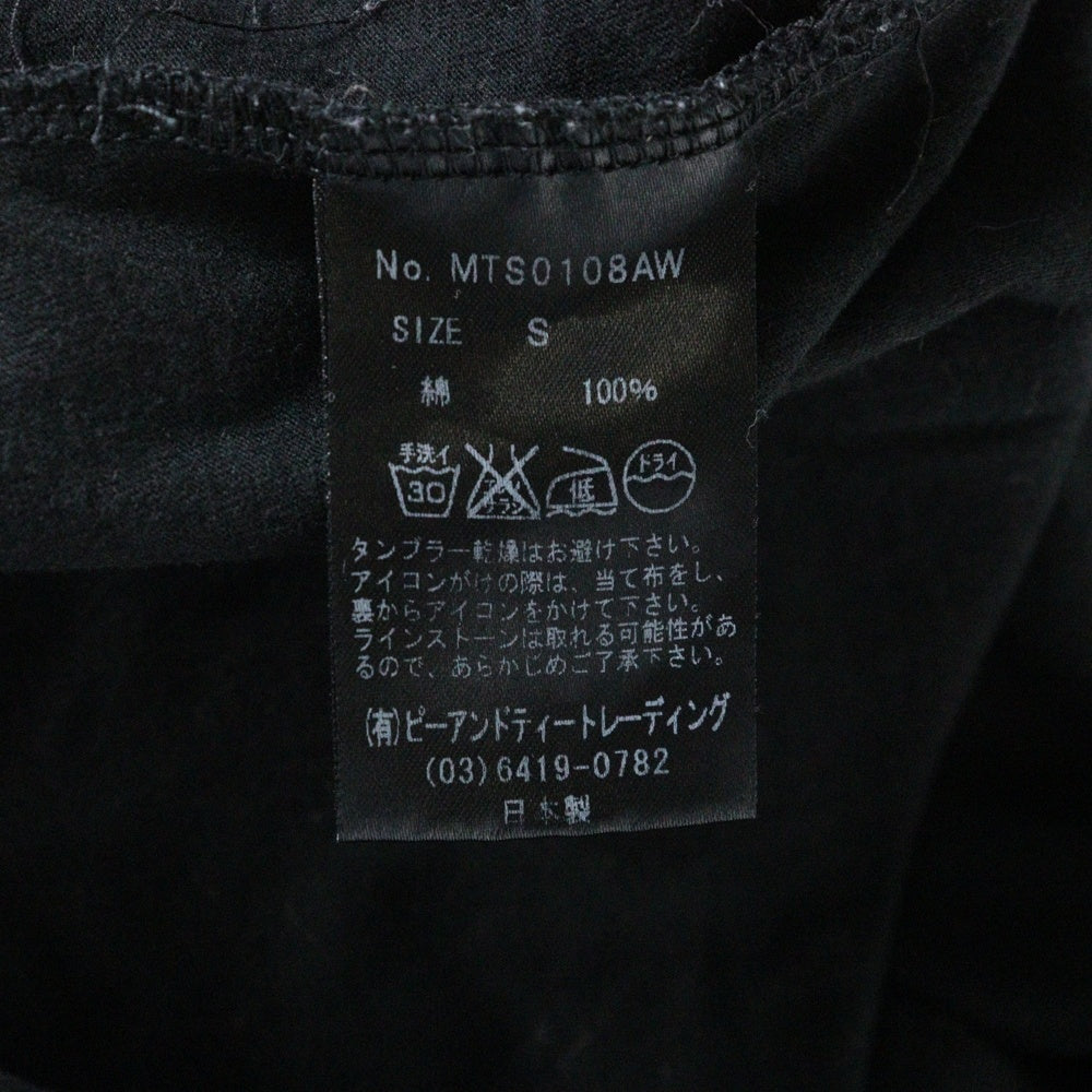 Bill Wall Leather/BWL(ビルウォールレザー) ラインストーン付き Vネック半袖カットソー Tシャツ ブラック MTS0108AW