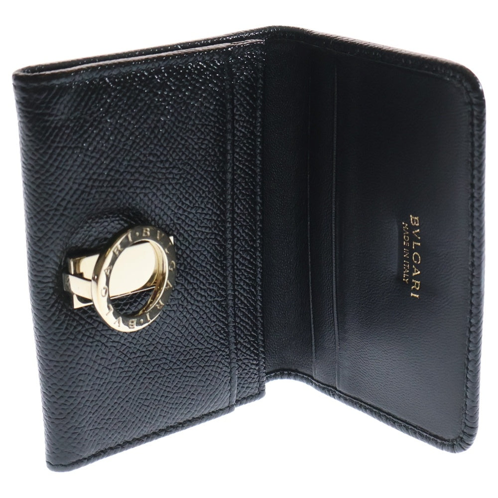 BVLGARI(ブルガリ) オーバルロゴ レザーカードケース フラグメントケース ブラック/シルバー 30420