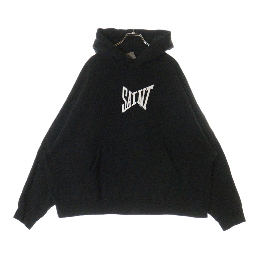SAINT MICHAEL(セントマイケル) 24AW RIBON SAINT HOODIE ロゴプリント スウェット プルオーバーパーカー ブラック SM-YS1-0000-039