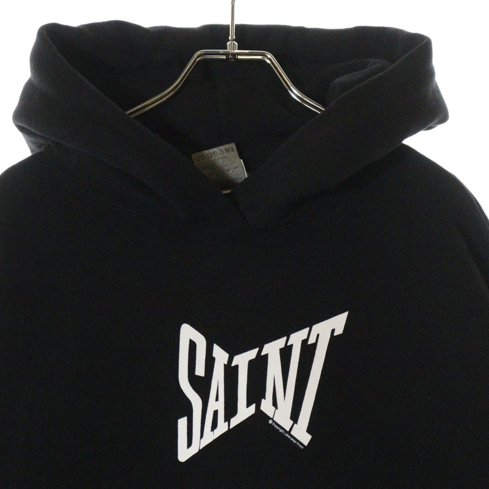 SAINT MICHAEL(セントマイケル) 24AW RIBON SAINT HOODIE ロゴプリント スウェット プルオーバーパーカー ブラック SM-YS1-0000-039