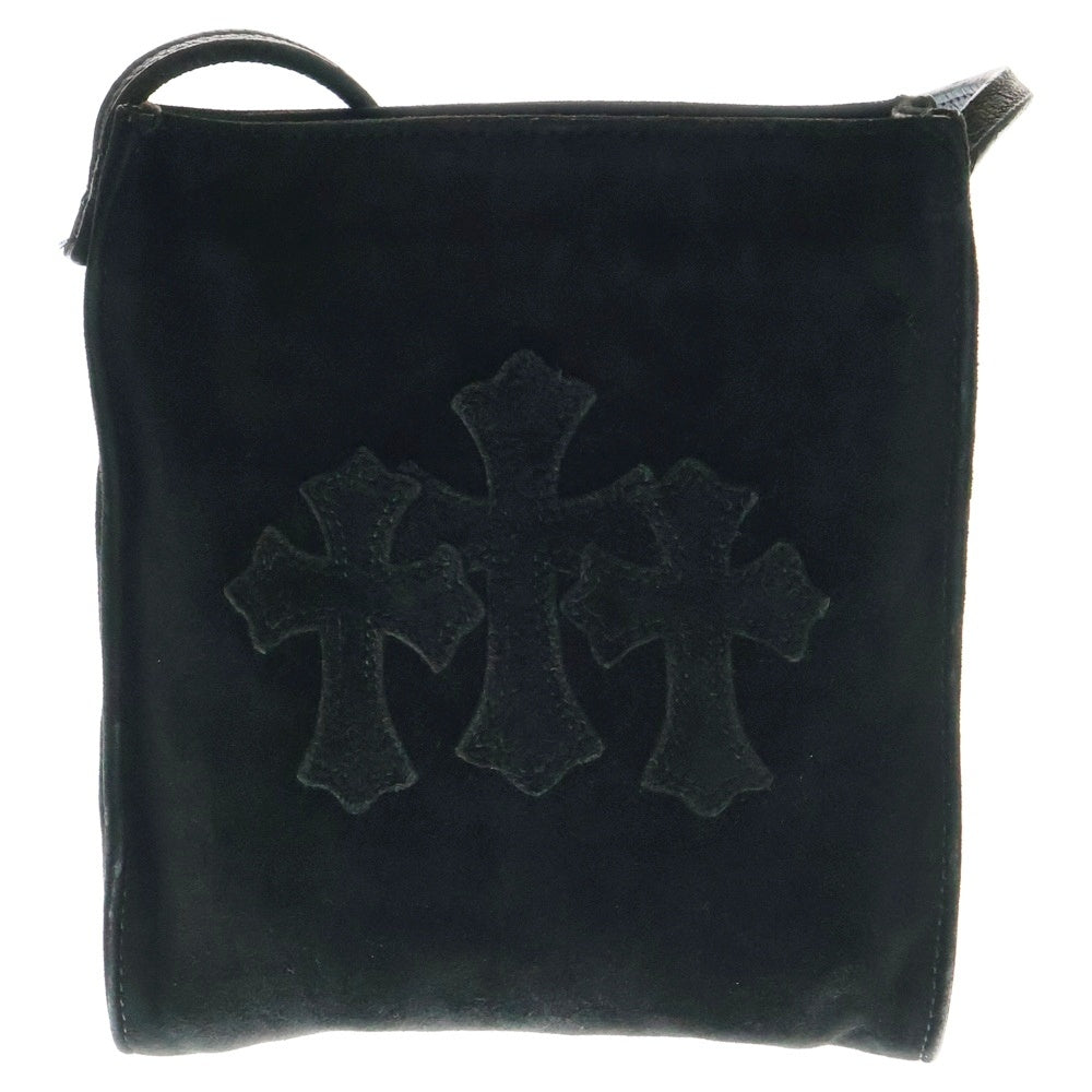 CHROME HEARTS(クロムハーツ) SQ PKT 3CEME CRS スクエアポケット セメタリ―クロス パッチスエード レザーショルダーバッグ サコッシュ