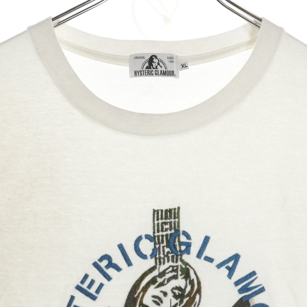 HYSTERIC GLAMOUR(ヒステリックグラマー) 16SS ギターガール フロントエンブロイダリー クルーネック半袖Tシャツ カットソー ホワイト 02212CT04