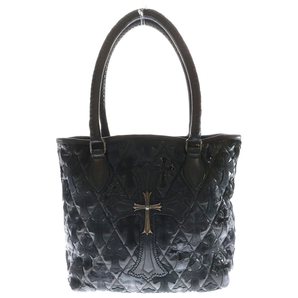 CHROME HEARTS(クロムハーツ) ラージクロスセメタリークロスパッチ付きレザートートバッグ ブラック