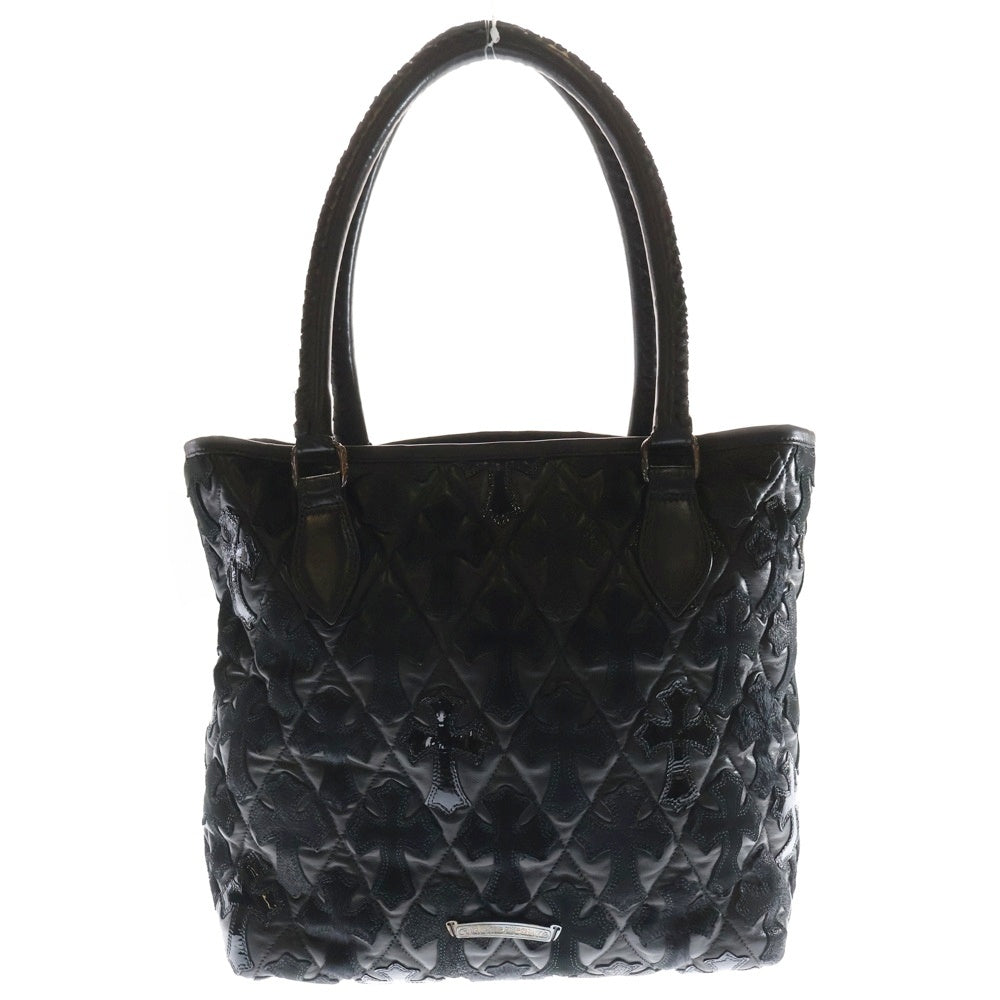CHROME HEARTS(クロムハーツ) ラージクロスセメタリークロスパッチ付きレザートートバッグ ブラック