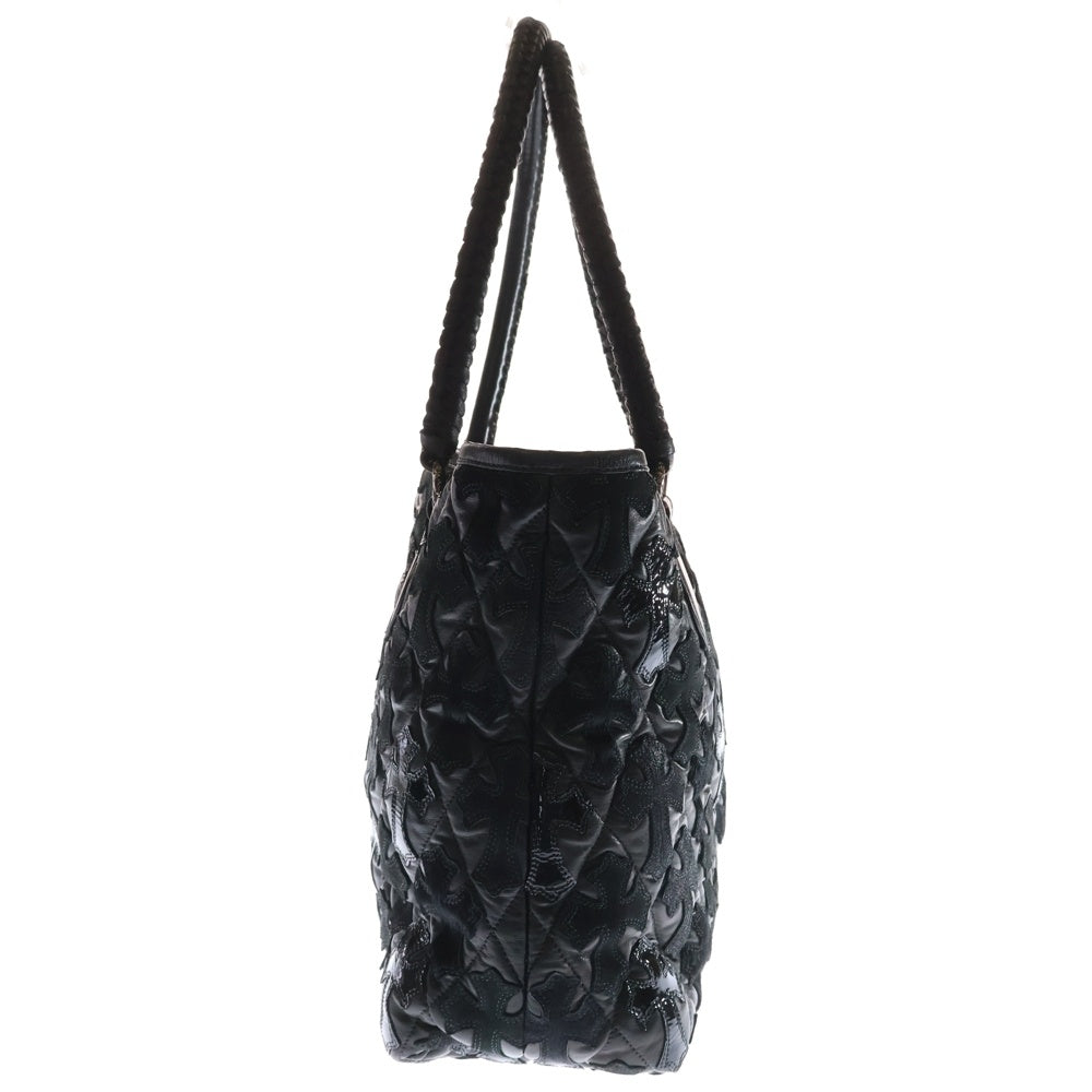 CHROME HEARTS(クロムハーツ) ラージクロスセメタリークロスパッチ付きレザートートバッグ ブラック