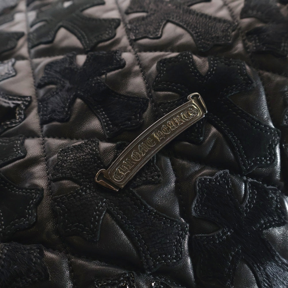 CHROME HEARTS(クロムハーツ) ラージクロスセメタリークロスパッチ付きレザートートバッグ ブラック