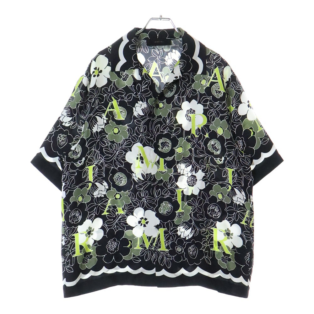 AMIRI(アミリ) FLOWER SILK CAMP SHIRT フラワー 総柄 シルク オープンカラー 半袖シャツ ブラック