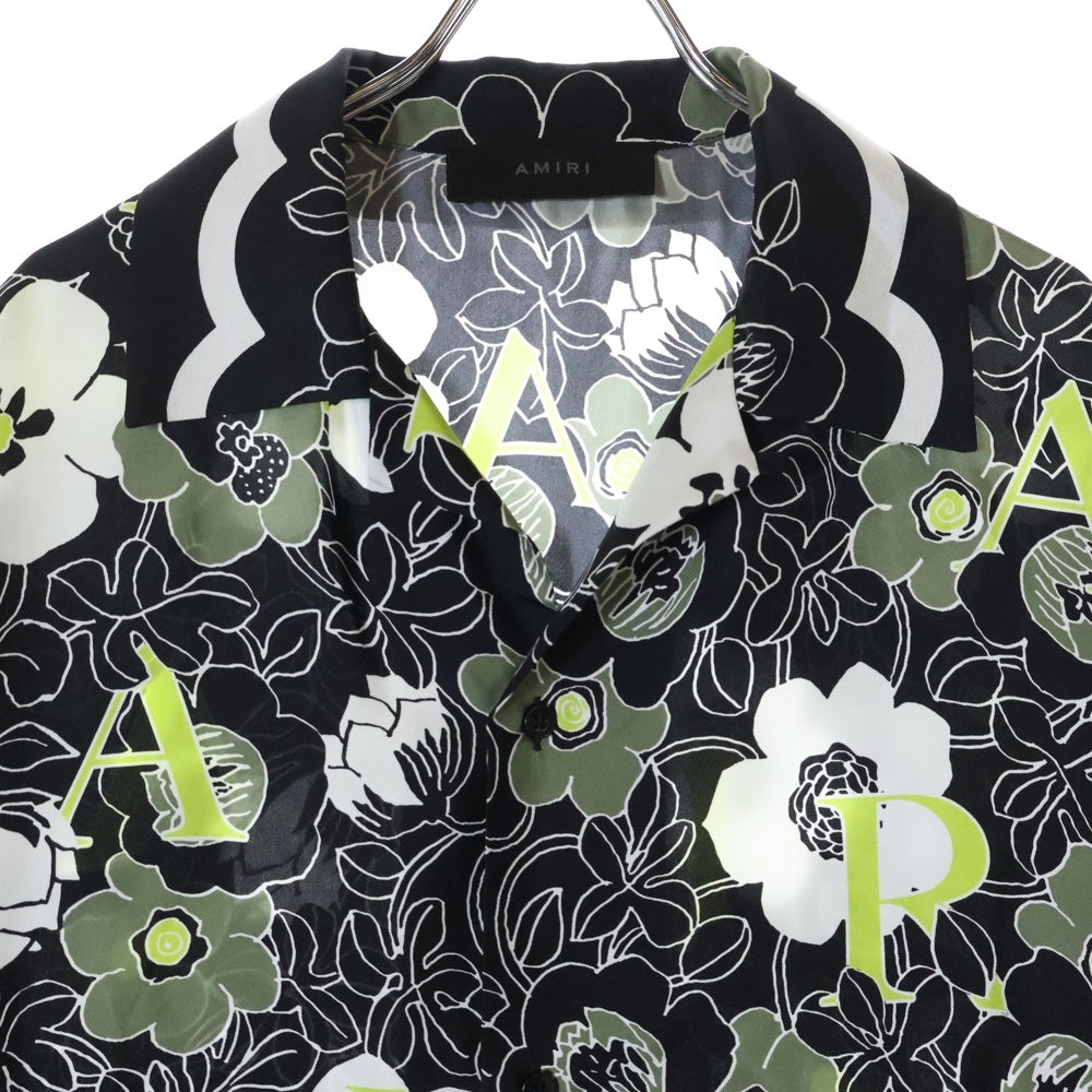 AMIRI(アミリ) FLOWER SILK CAMP SHIRT フラワー 総柄 シルク オープンカラー 半袖シャツ ブラック