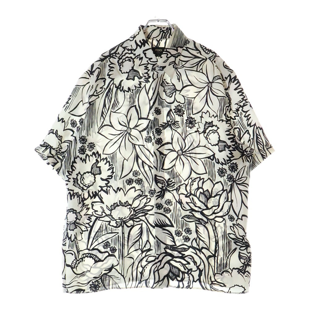 FENDI(フェンディ) 20AW Flower Silk Shirt フラワー 総柄 シルク 半袖シャツ ホワイト/ブラック FS0795 ABIZ
