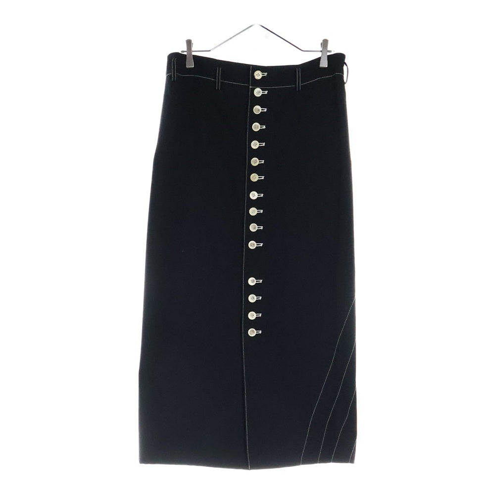 Yohji Yamamoto FEMME(ヨウジヤマモトファム) 93SS マルチボタン ホワイトステッチ ウールギャバジン スカート ブラック FP-S01-101 レディース