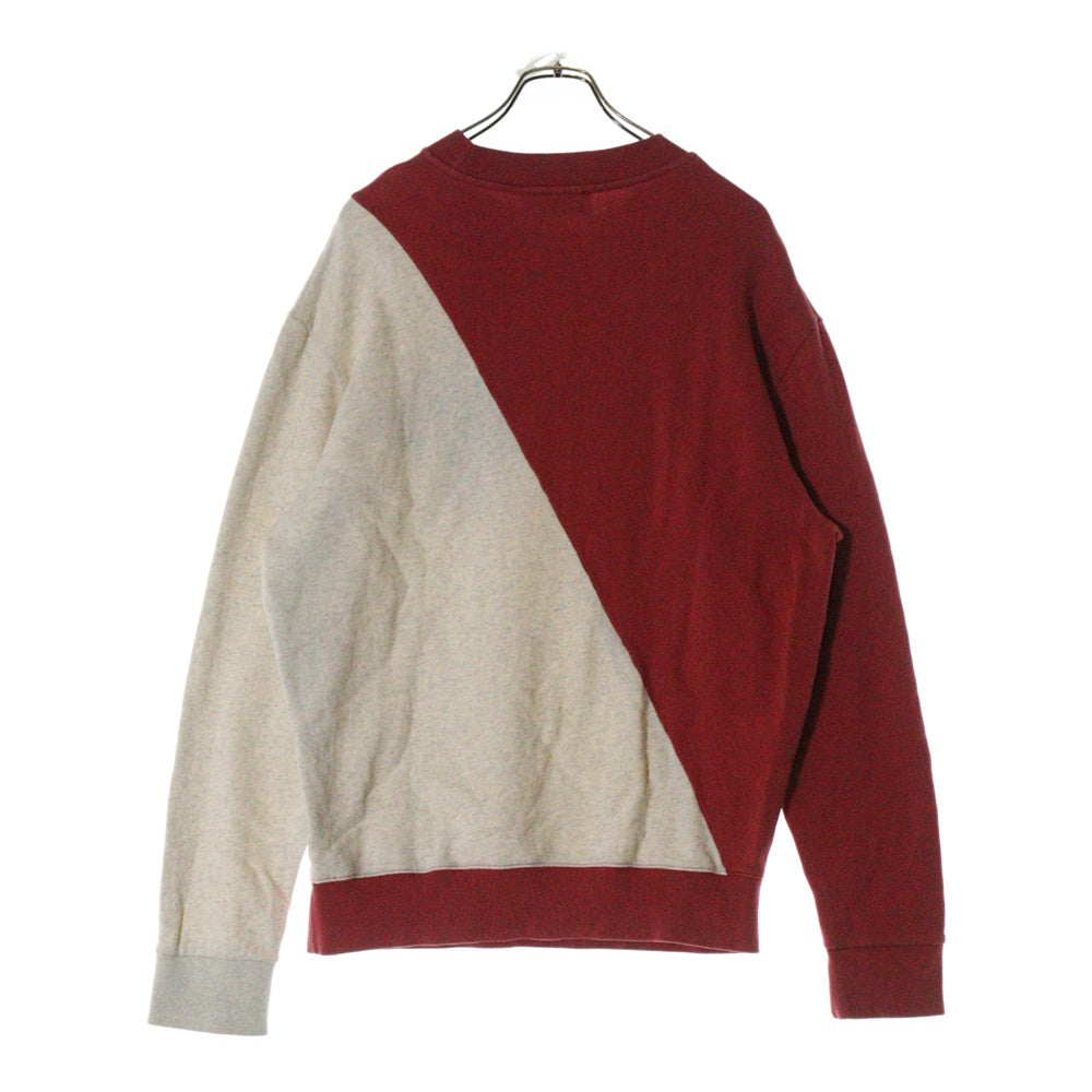 MAISON KITSUNE(メゾンキツネ) ツートンカラー フロントプリント クルーネックスウェットトレーナー グレー/レッド KMM-48680-B