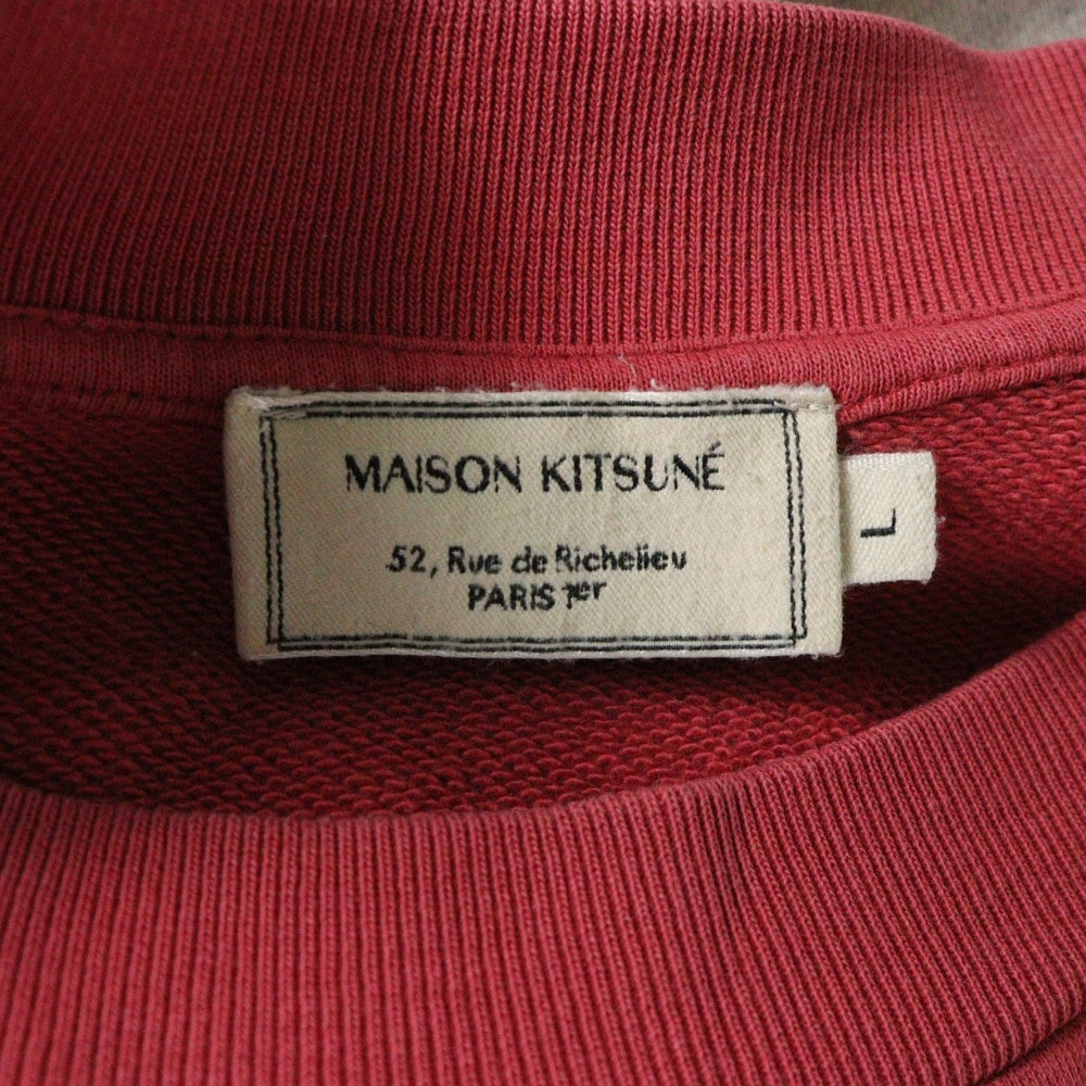 MAISON KITSUNE(メゾンキツネ) ツートンカラー フロントプリント クルーネックスウェットトレーナー グレー/レッド KMM-48680-B