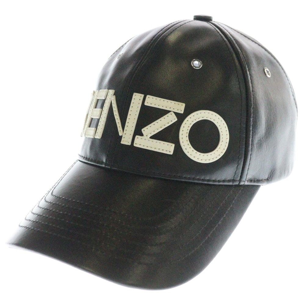 KENZO(ケンゾー) 20SS Leather Logo Cap レザー ロゴ ベースボール キャップ 帽子 ブラック BL1118