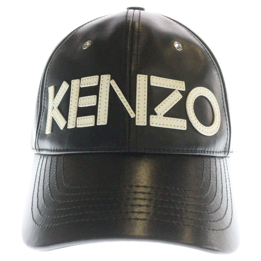 KENZO(ケンゾー) 20SS Leather Logo Cap レザー ロゴ ベースボール キャップ 帽子 ブラック BL1118