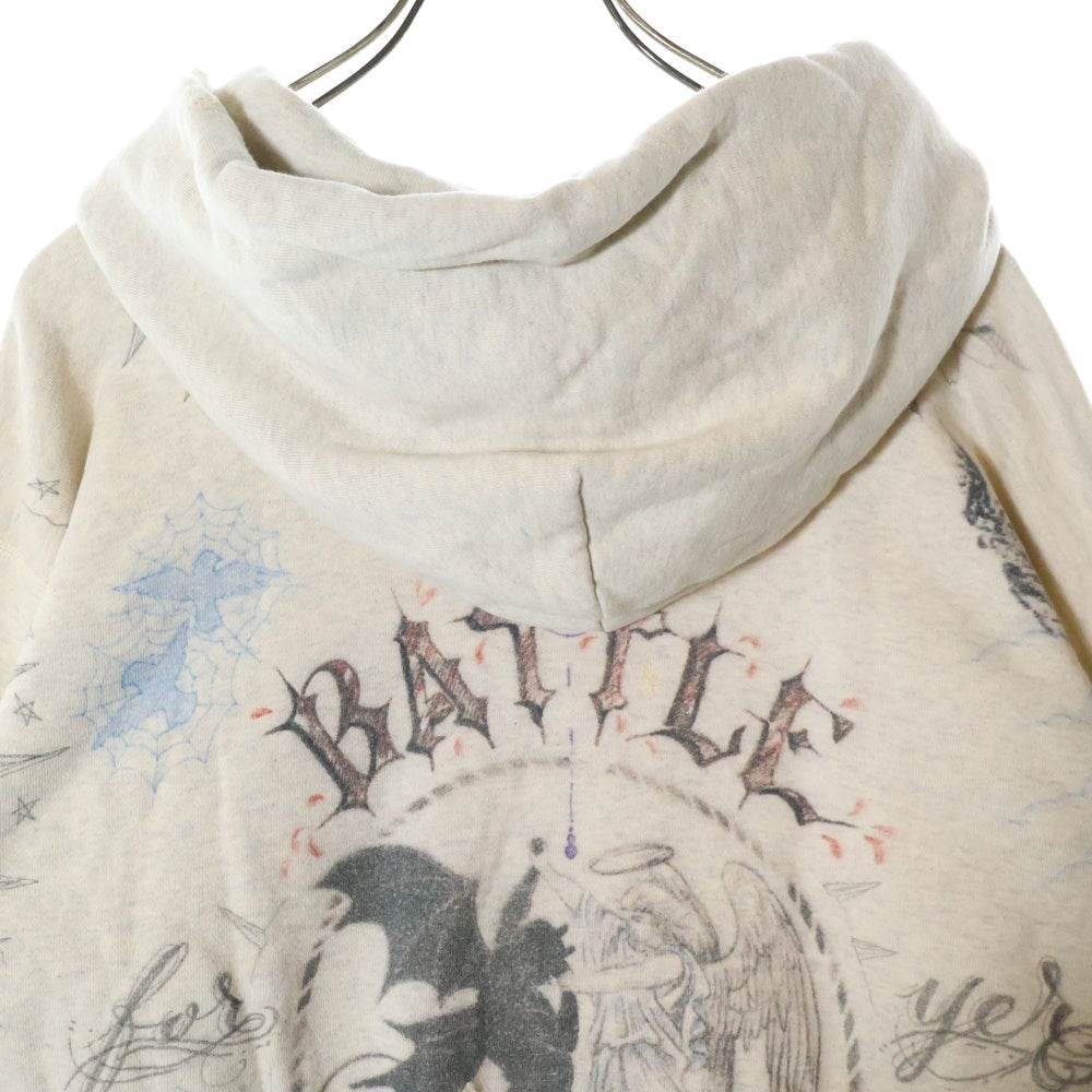 SAINT MICHAEL(セントマイケル) 21AW ×Dr.Woo HOODIE ドクターウー フーディ ペイントデザイン ヴィンテージ加工 プルオーバースウェットパーカー ベージュ SM-A21-0000-056