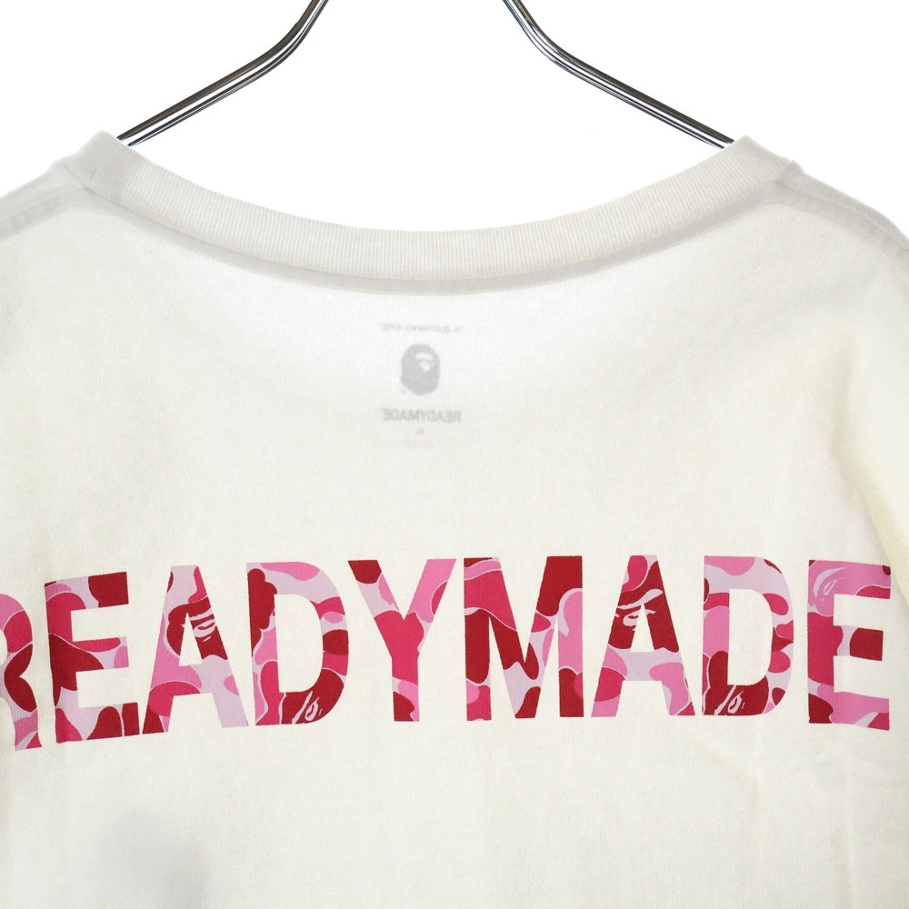 A BATHING APE(アベイシングエイプ) 21SS ×READYMADE PKG TEE フロントロゴ クルーネック半袖Tシャツ カットソー ホワイト/ピンク