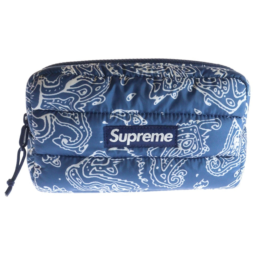 SUPREME(シュプリーム) 22AW Puffer Pouch ペイズリー パファー ラウンドジップ ポーチ ブルー