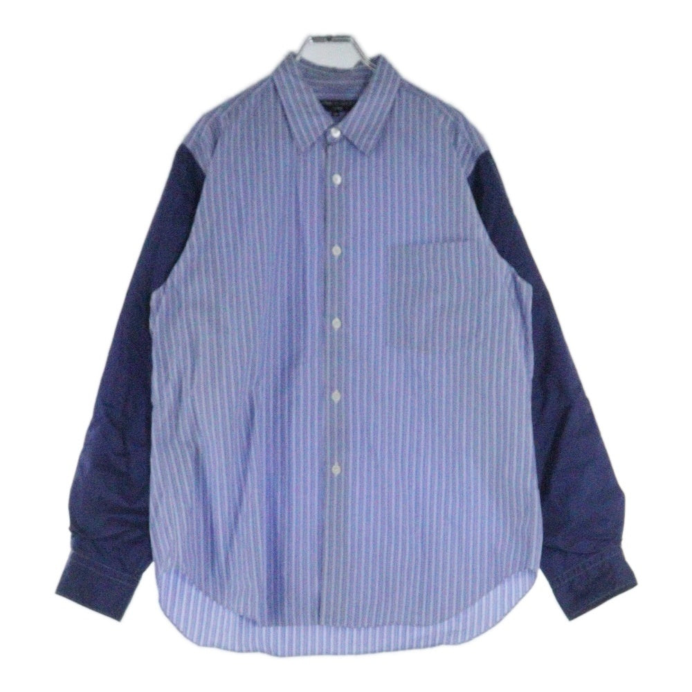 COMME des GARCONS HOMME(コムデギャルソンオム) 04SS アームナイロン切り替え ストライプ ロングスリーブ 長袖シャツ ブルー HO-B006 AD2004