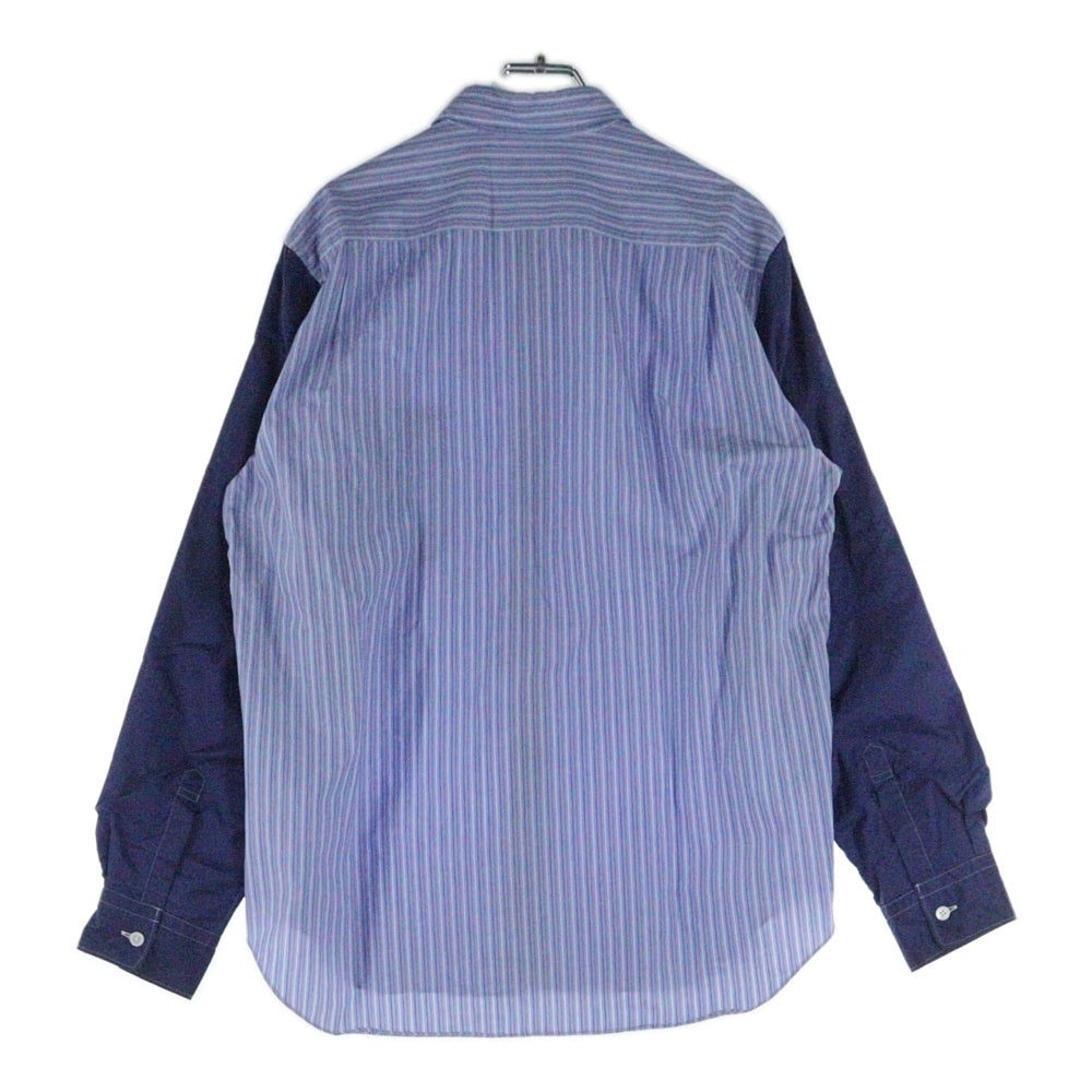 COMME des GARCONS HOMME(コムデギャルソンオム) 04SS アームナイロン切り替え ストライプ ロングスリーブ 長袖シャツ ブルー HO-B006 AD2004