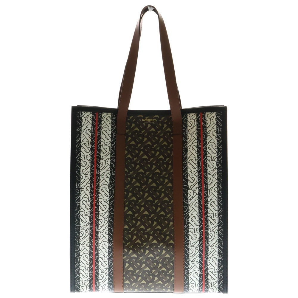 BURBERRY(バーバリー) TBモノグラム 総柄 ストライプ レザー トートバッグ ハンドバッグ ブラウン 8021486