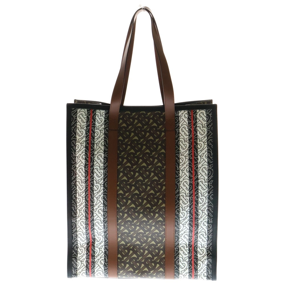 BURBERRY(バーバリー) TBモノグラム 総柄 ストライプ レザー トートバッグ ハンドバッグ ブラウン 8021486