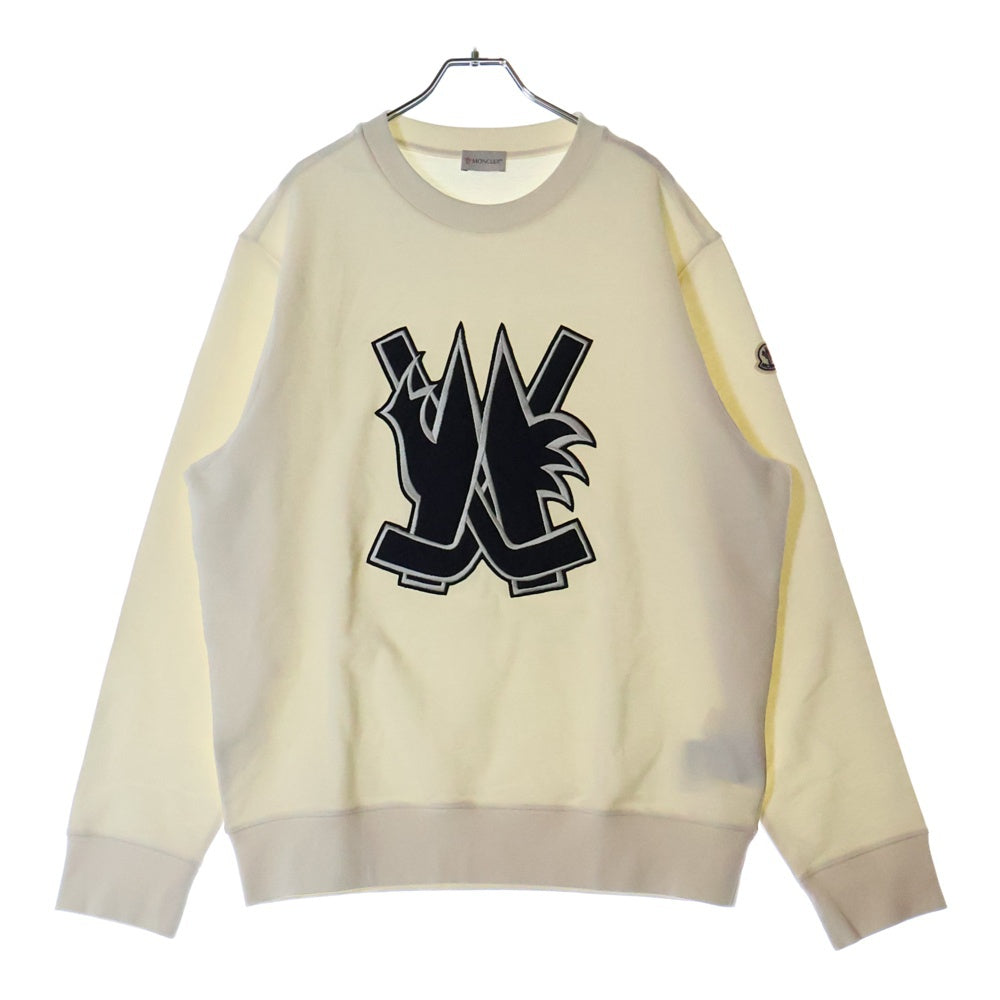MONCLER(モンクレール) 23AW FELPA GIROCOLLO ホッケー ワッペンロゴ クルーネック スウェット トレーナー ホワイト I20918G00058 89A5W