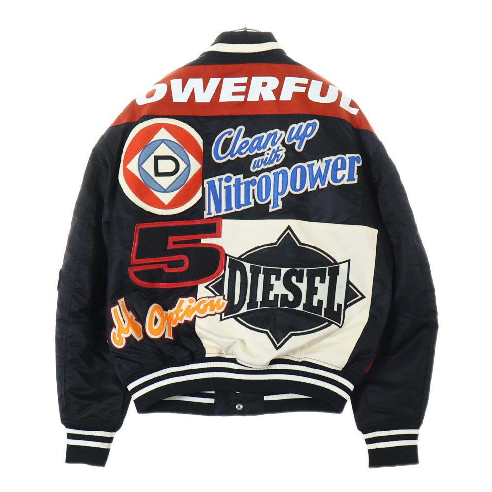 DIESEL(ディーゼル) 21AW J-BULC-PATCH JACKET ロゴ刺繍総柄 スナップボタン 中綿 ボンバージャケット スタジャン ブルゾン ブラック/レッド A04982