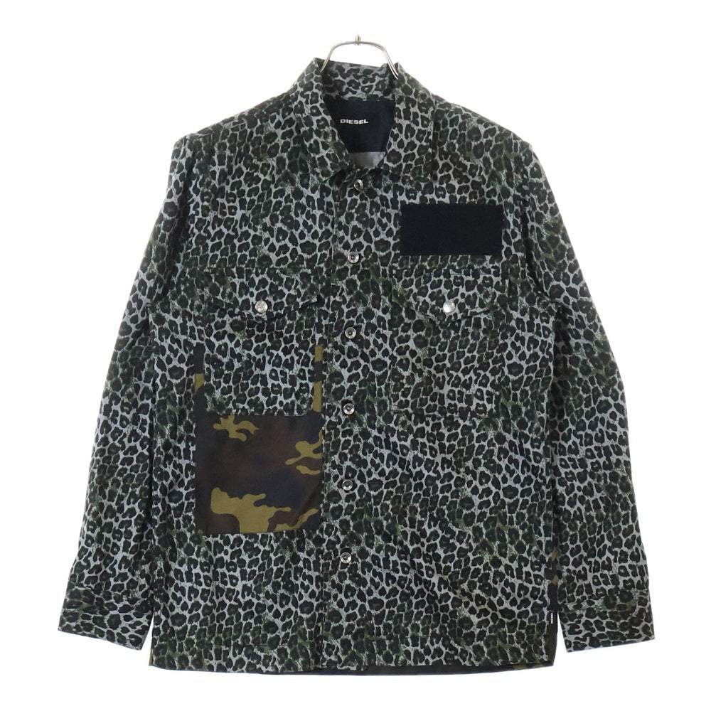 DIESEL(ディーゼル) 18AW S-LATER-ANIMAL JACKET フロントポケット レオパード総柄 長袖ジャケット グリーン