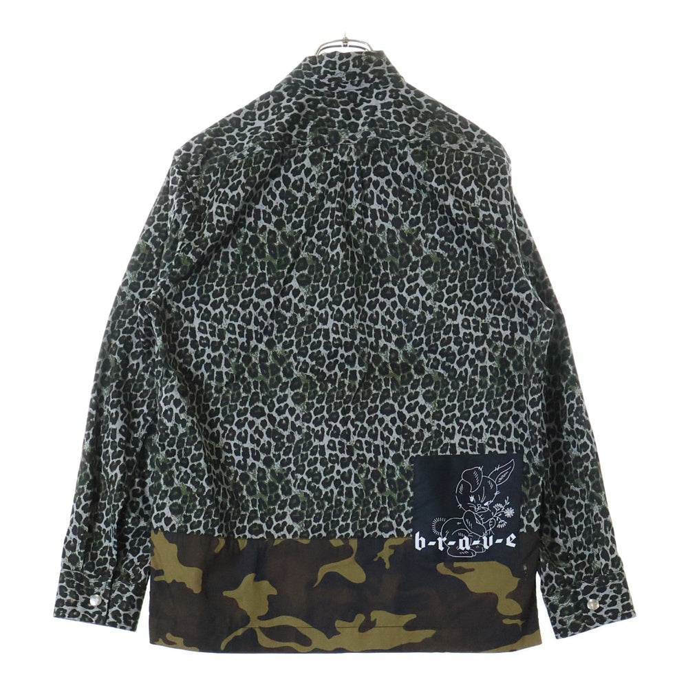 DIESEL(ディーゼル) 18AW S-LATER-ANIMAL JACKET フロントポケット レオパード総柄 長袖ジャケット グリーン