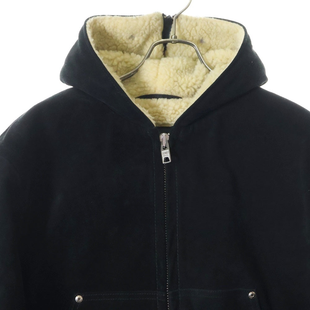 SCHOTT(ショット) 340US COW SPLIT HOODED JACKET カウスプリット ジップフード スエード ボアライニング ジップアップジャケット ブラック 7554