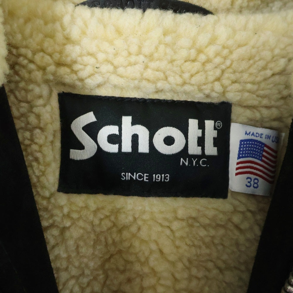 SCHOTT(ショット) 340US COW SPLIT HOODED JACKET カウスプリット ジップフード スエード ボアライニング ジップアップジャケット ブラック 7554