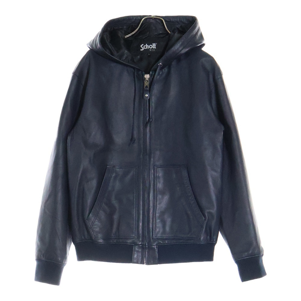 SCHOTT(ショット) LEATHER FULL ZIP PARKA レザーフルジップ パーカーブルゾン ジャケット ネイビー 3111054
