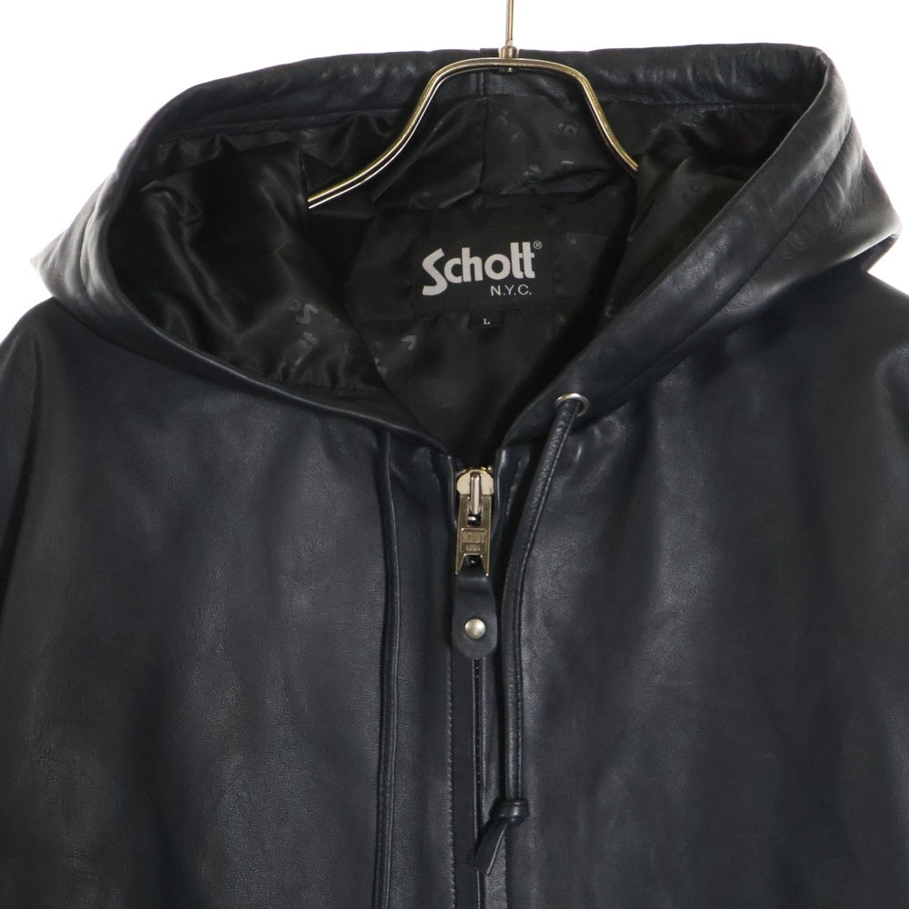 SCHOTT(ショット) LEATHER FULL ZIP PARKA レザーフルジップ パーカーブルゾン ジャケット ネイビー 3111054
