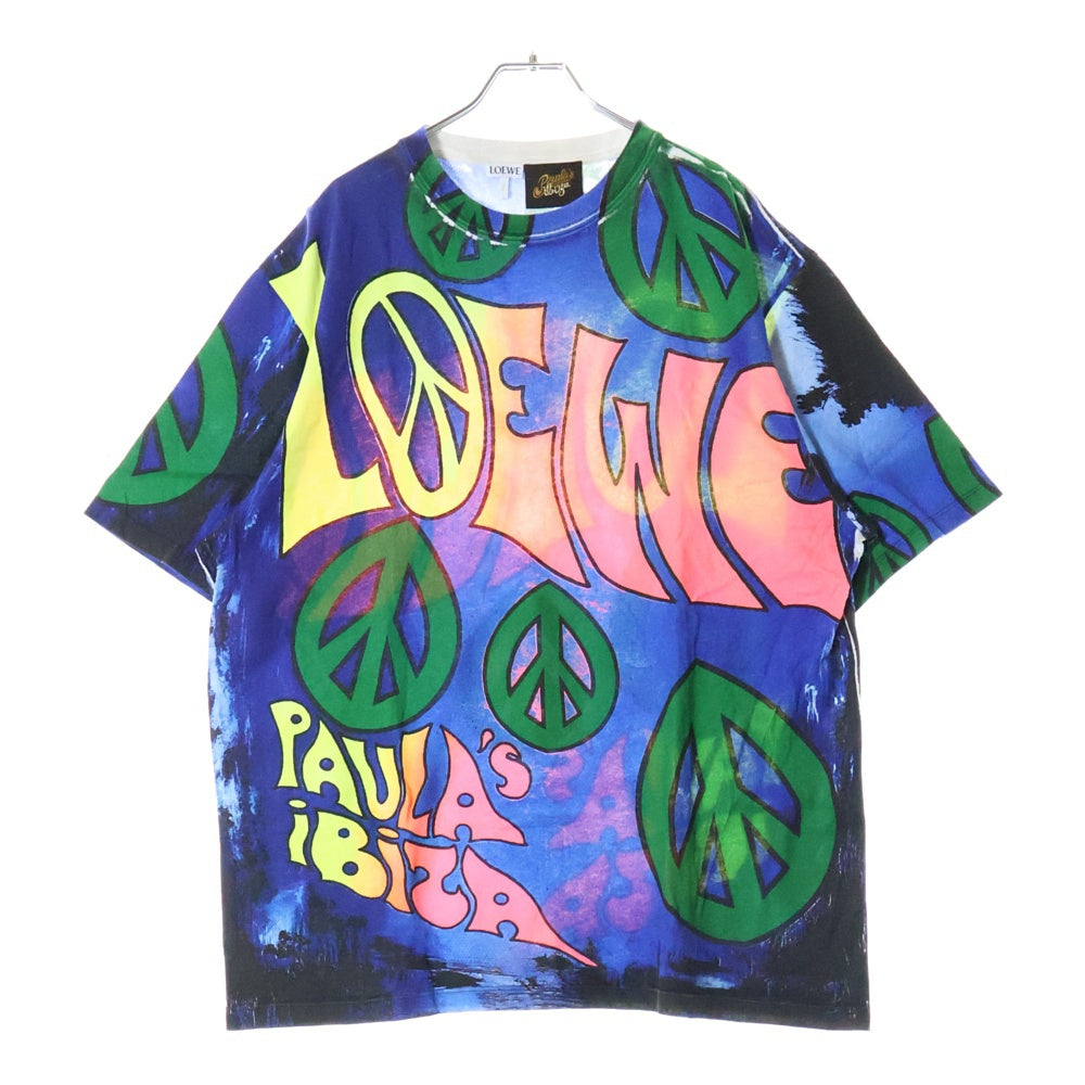 LOEWE(ロエベ) 22SS × Paula's Ibiza パウラズイビザ ピースマーク ロゴプリント クルーネック半袖Tシャツ カットソー ブルー H616Y22X34
