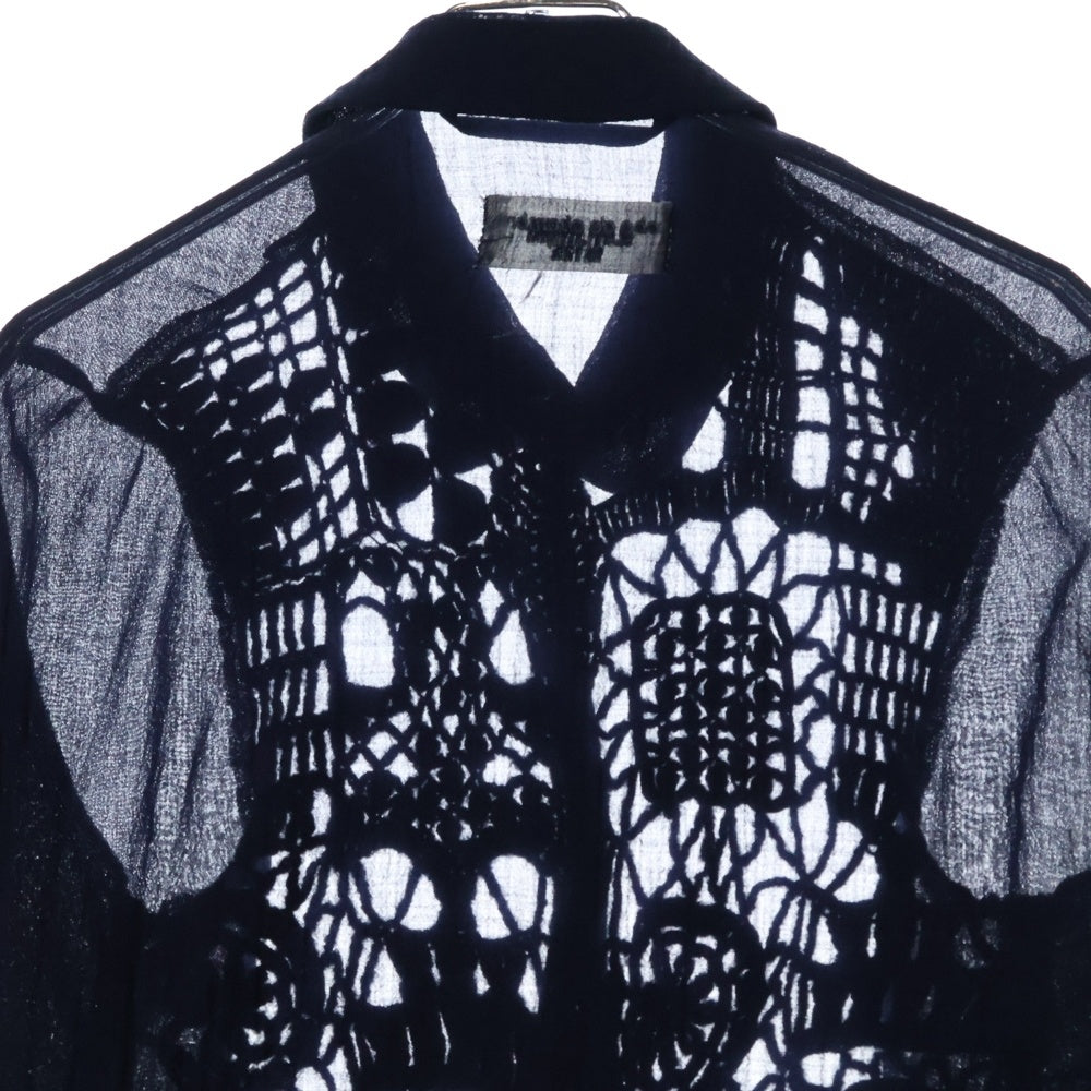 robe de chambre COMME des GARCONS(ローブドシャンブル コムデギャルソン) 94SS ウール 編み込み ドッキング クロップド 長袖シャツ ブラウス ブラック/ネイビー RJ-100030 AD1993 レディース