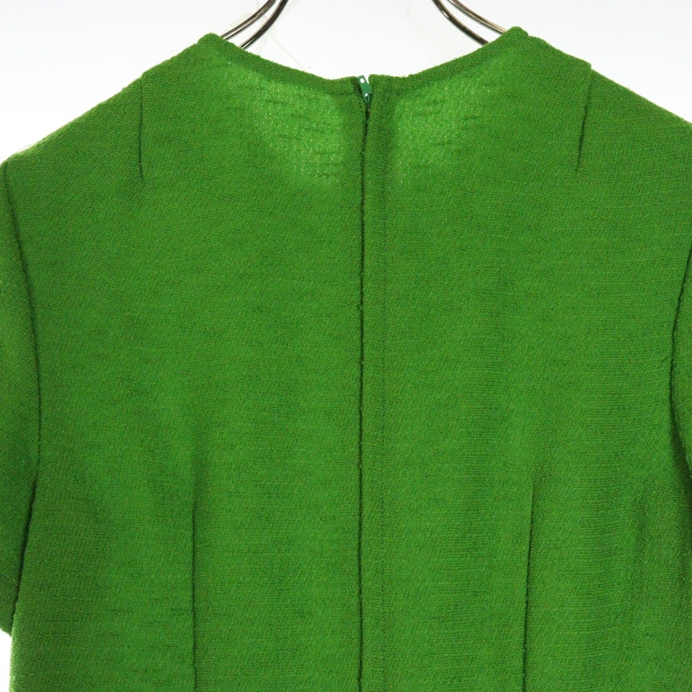 COMME des GARCONS(コムデギャルソン) 00SS ポリエステル フリンジ切り替え ノーカラー ウール ワンピース ドレス グリーン GO-10019S AD1999 レディース