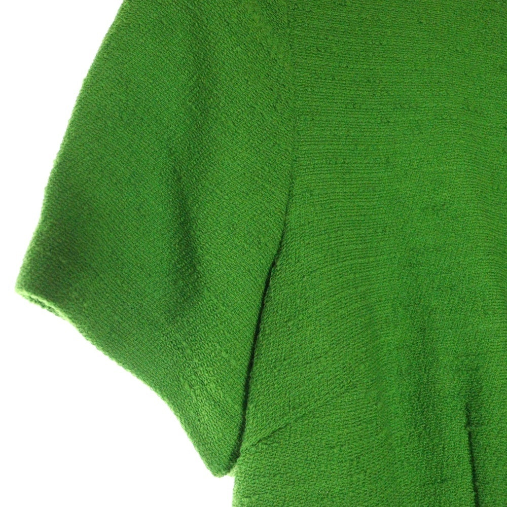 COMME des GARCONS(コムデギャルソン) 00SS ポリエステル フリンジ切り替え ノーカラー ウール ワンピース ドレス グリーン GO-10019S AD1999 レディース